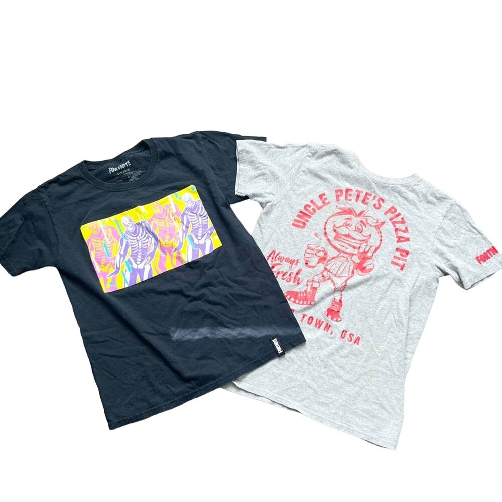 Fortnite Boys Size Large Gray Black Short Sleeve Crewneck Tee T-Shirts Lot of 2